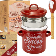 Bacon Grease Container with Strainer - 46OZ Large Capacity, with Silicone Wooden