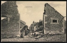 Old postcard Sorel, Ferm., ruins of a farm after destruction 1915