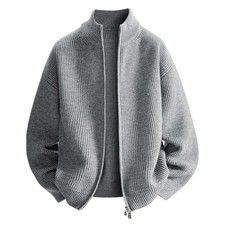 Men's Fashionable Simple Zipper Cardigan Sweater Stand-Up Collar Loose Knitted T