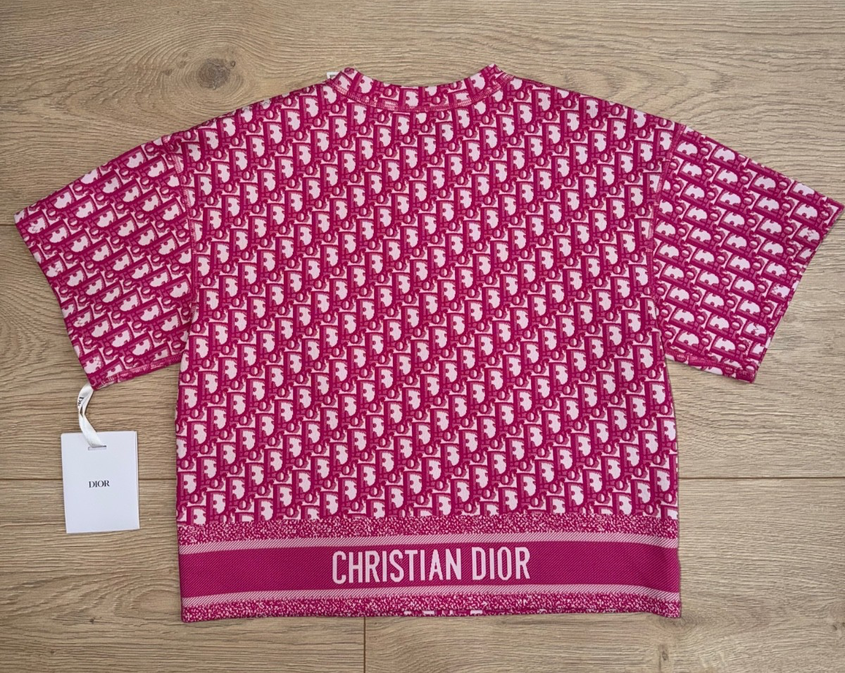 Dior Jacquard Oblique Logo Pink White Top Short Sleeve Zipper