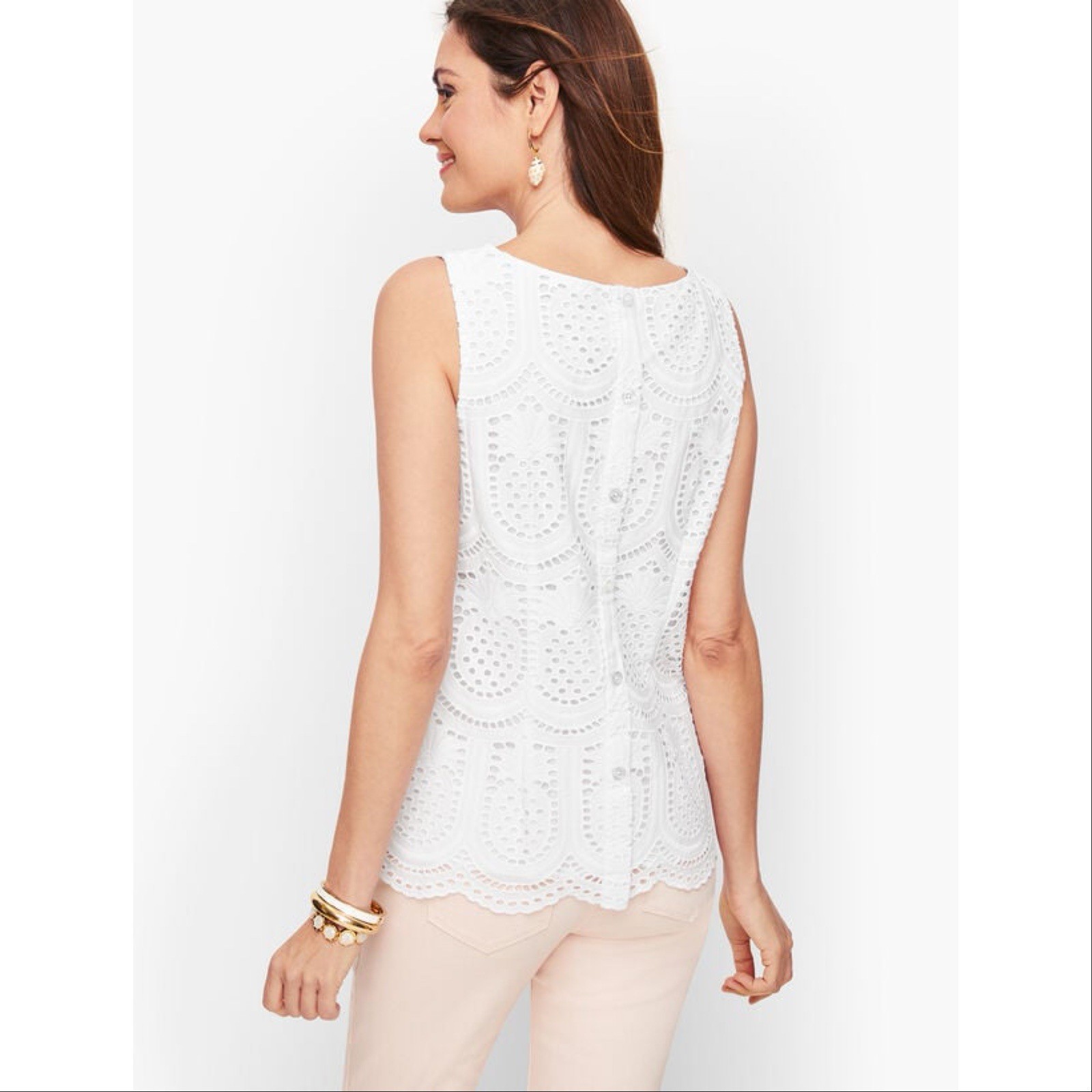 Talbots EYELET PINEAPPLE BUTTON BACK SHELL White … - image 2