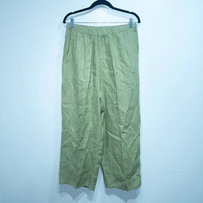 Flax Green Tea 100% Linen Wide Leg Textured Chartreuse Lagenlook Pants Medium - Image 1 of 4
