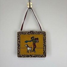 Borsa a mano vintage NICOLE MILLER artistica leopardata applicata cane dalmata
