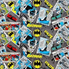 Batman DC Comic super hero Cotton Fabric Collage Grey 112cm Kids Crafts sewing