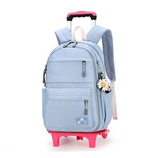 Rolling Backpack Wheels Kids Roller Bag For Girls Boys Travel Trolley Blue Case