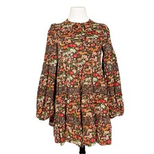 ByTimo NEW Baby Cord Shift Dress Floral Corduroy Lace Tiered Brown Multi XS