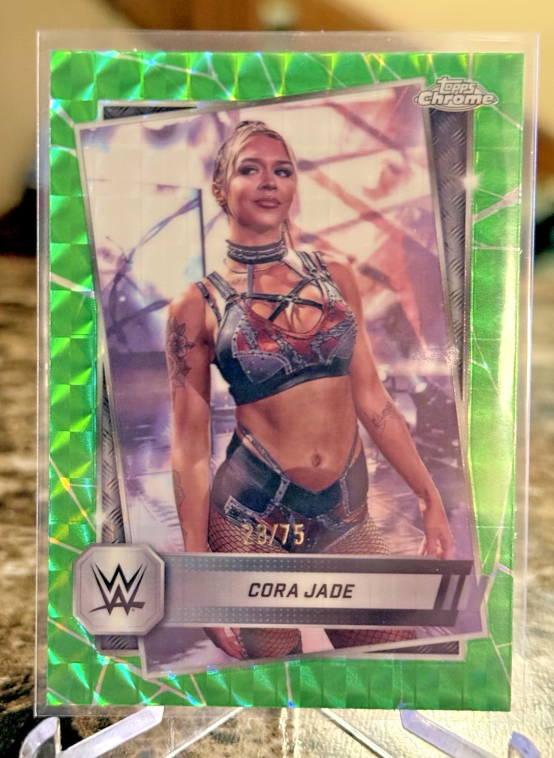 2025 Topps Chrome WWE Cora Jade /75 Green Geometric Refractor #136