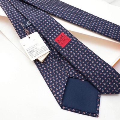 HERMES gebrauchte marineblaue Krawatte mit kleinem Muster