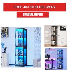 BROTTAR Glass Display Cabinet - 4-Tier Curio Storage with LED Lights