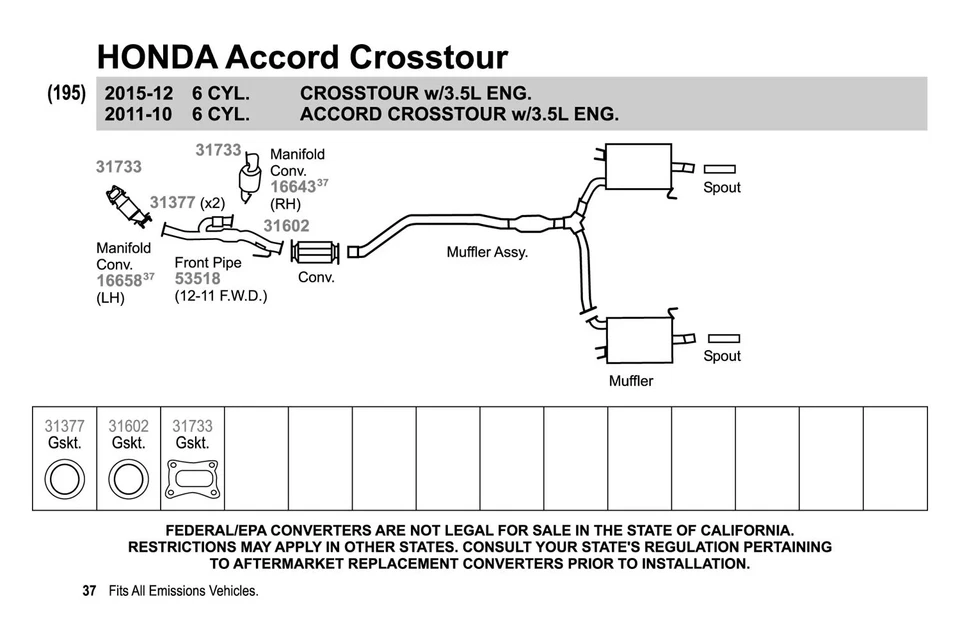 For Honda Accord 08-17 Exhaust Pipe Flange Gasket High Temperature Graphite w — 第 4/4 张图片