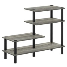 Furinno TURN-N-TUBE Engineered Wood 3-Tier Side Display Rack in Oak Gray/Black