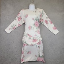 Vintage Joni Blair Womens Dress Size 5 Pink White Floral Knit Long Sleeve MIDI