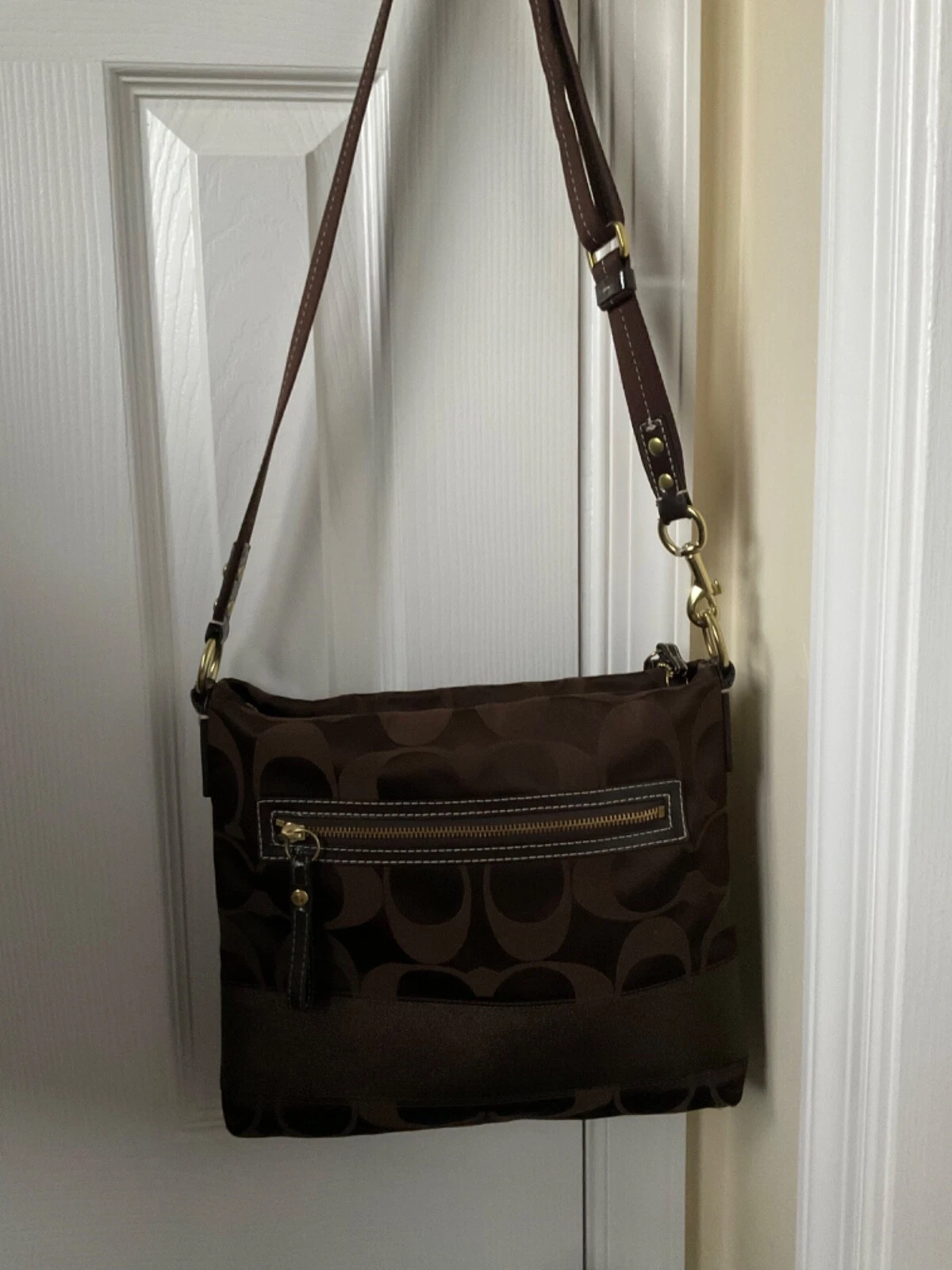 Coach Borsa Portadocumenti a Tracolla Marrone Tessuto Pelle F18038
