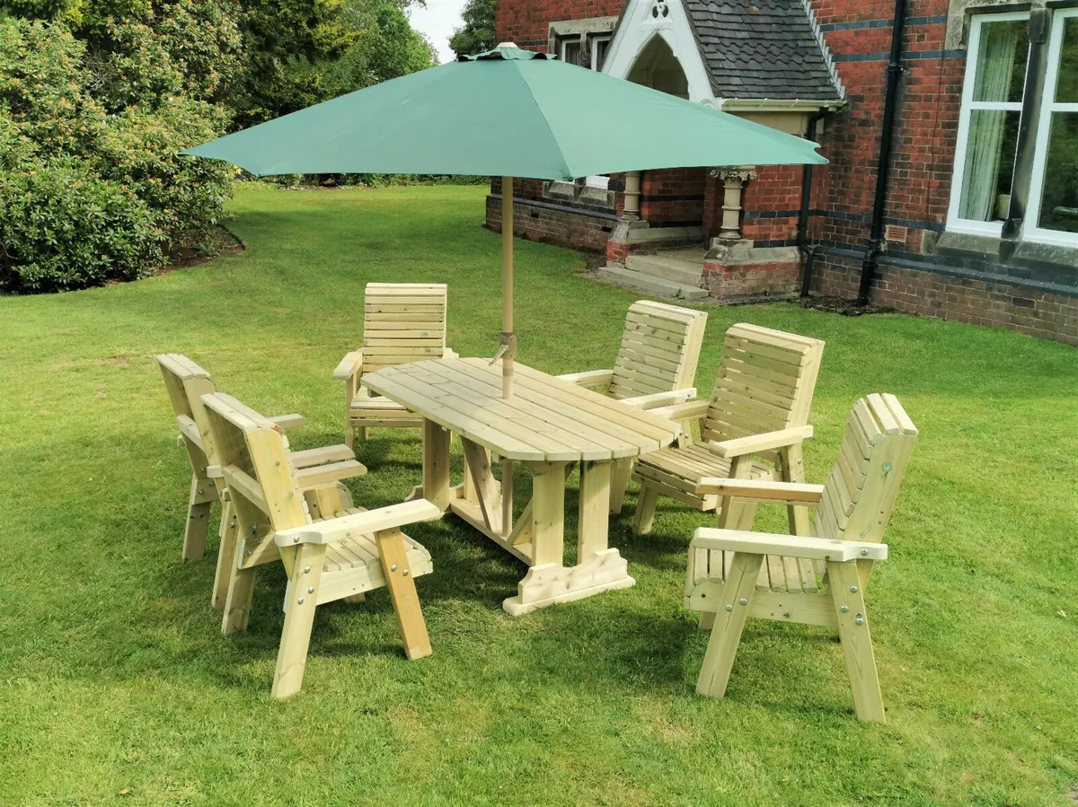 Wooden garden table and chairs bench set solid patio furniture