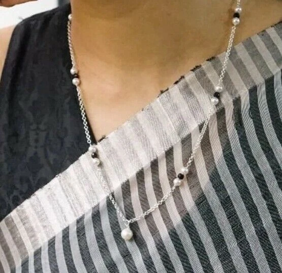 Perle Naturali Con Spinello Nero Collana In Argento Sterling 925 Regalo... - Immagine 3 di 3