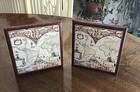 Vintage Mid Century Pair Old World Map Book Ends Leather — photo 1