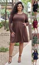 New PLUS SIZE Womens BLACK OLIVE BURGUNDY BROWN NAVY BLUE DRESS POCKETS 1X 2X 3X