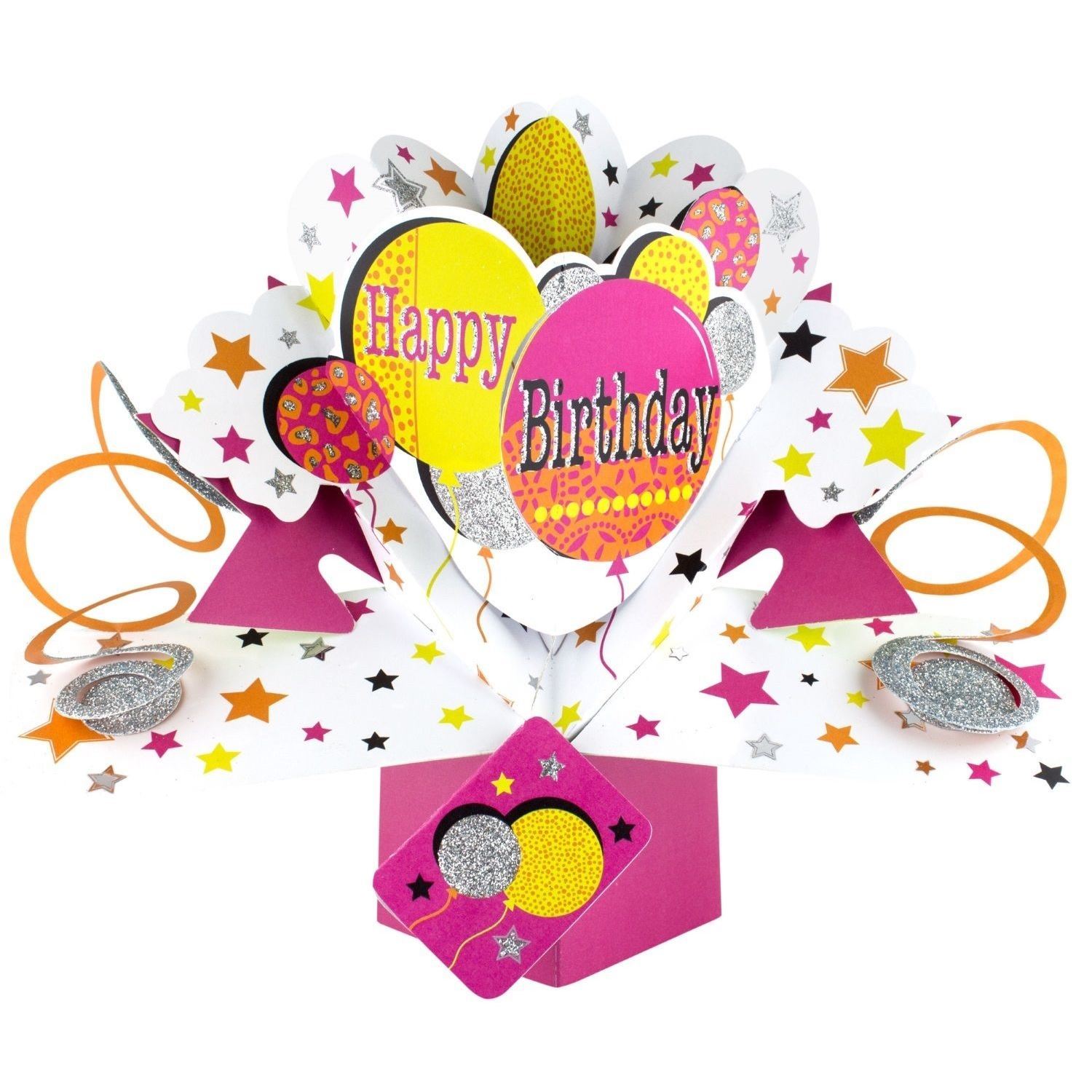 Happy Birthday Pop Up 3D Card Bright Pink Balloons Blank Greeting Cards For Her