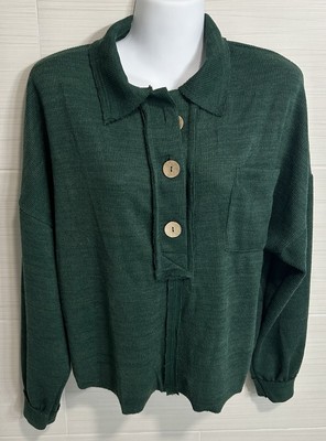 Blu Pepper Forest Green 3 Button Oversized Pullover Sm, Fisherman Casual NWT