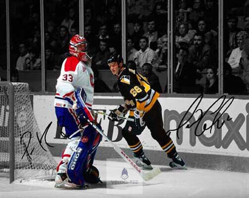Mario Lemieux Patrick Roy Canadiens Penguins HOF Signed Photo Autograph Poster