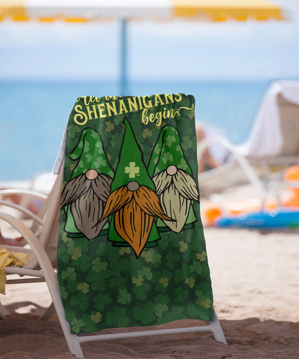 St. Patrick's Day Beach Towel Clover Gnomes 30"x60" Lightweight Microfiber Bath