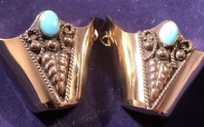 New Western Toe Tip Cap Hand Carved Black  Silver W/ Blue Stone XL - Pair / Set