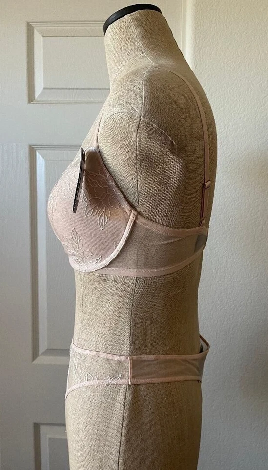 Sujetador Natori ETHEREAL Camafeo Rosa Blanco Cálido Bordado Contorno UW 32 DDD Tanga M Foto 3 de 4