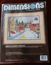1990 DIMENSIONS Stamped Cross Stitch Kit SUNDAY MORNING SNOWFALL #3111 Katz NOS