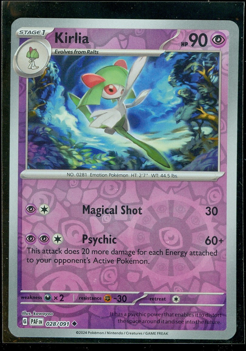 Pokemon KIRLIA 028/091 - Paldean Fates - Rev Holo - - MINT