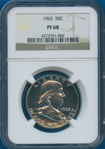 1962 NGC PF68 Franklin Half Dollar 50c US Mint Coin 1962-P NGC PF68 Blast White