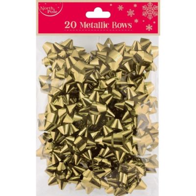 20 GOLD METALLISCHE SCHLEIFEN SELBSTKLEBEND FROHE WEIHNACHTEN WEIHNACHTEN GESCHENKVERPACKUNG