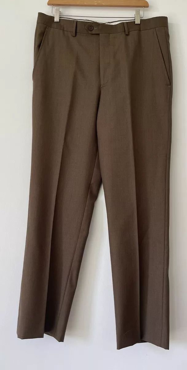Santorelli Luxury Serge Espresso Mens Flat Front Dress Pants Trousers 37 X 32