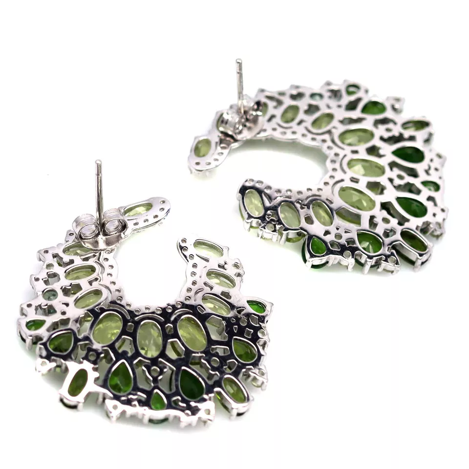 Gemstone Green Peridot, Chrome Diopside & Zircon Earrings 925 Sterling Silver - Image 3 of 4