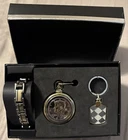 Men's Pocket Watch Two Tone Liberty 1972 Coin Case Round Gold Dial Easy Reader!