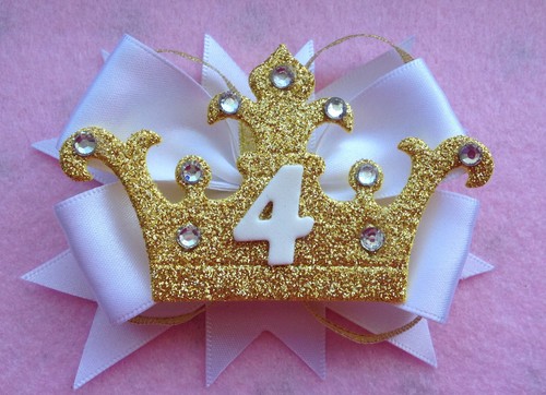 White Birthday Crown Badge Age Number Hair Bow Ribbon Girls Alligator Clip 🇬🇧 - Picture 7 of 13