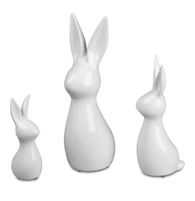 3er Set Deko Hasen MODERN stehend weiß H. 20 + 28 + 38cm Keramik Formano F25