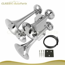 Van Train Air Horn 4 Trumpets Chrome Plated for Truck/Car Loud Sound 180DB 12V