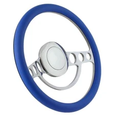 14" Nostalgia Polished Steering Wheel Sky Blue Wrap