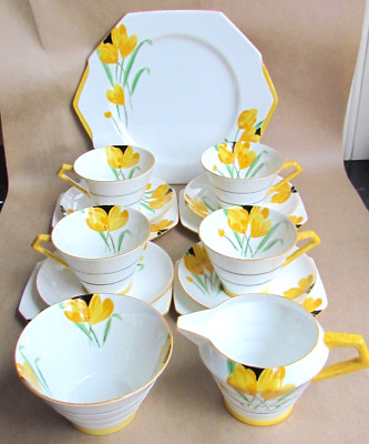 PARAGON PORZELLAN PAR258 ART DECO TEESERVICE FÜR VIER HANDBEMALT (10067)