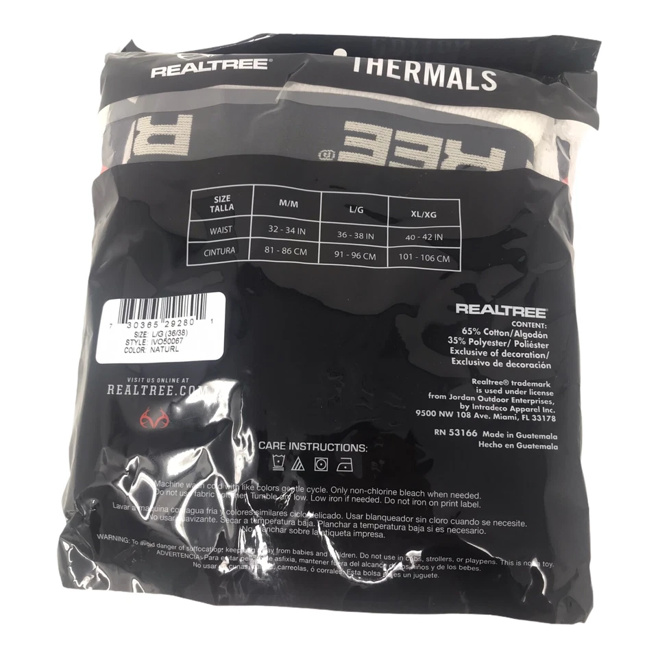 REALTREE HEAVY WEIGHT COTTON THERMAL BOTTOMS WHITE SIZE L - Image 2 of 3