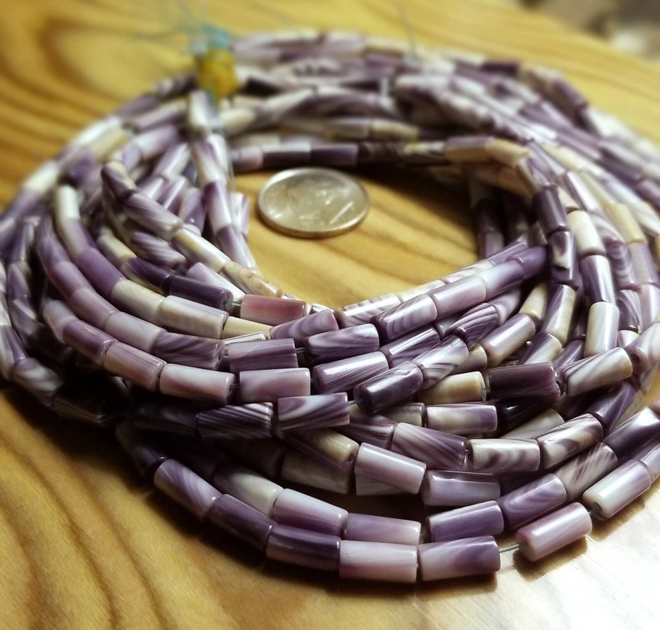 🔥Vintage Authentic Purple White Quahog Wampum Rare Jewelry Beads- Strand of 80 - Image 3 of 4