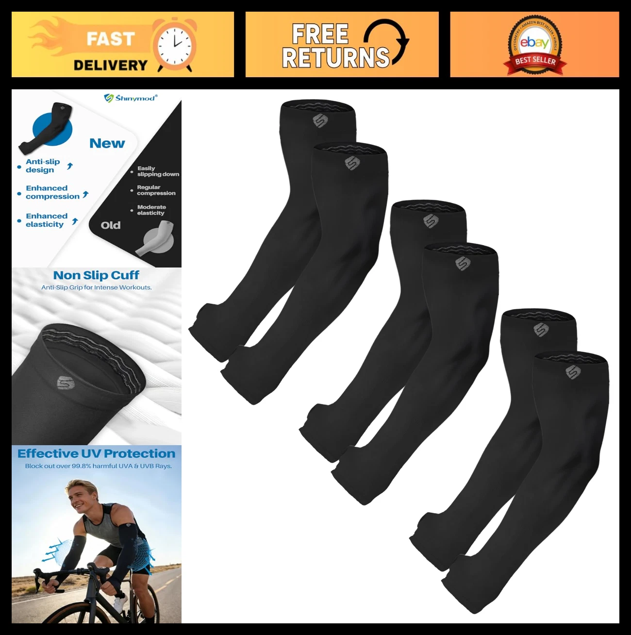 UV Protection Arm Sleeves for Men & Women - Compression Cooling Tattoo Cover, Sp