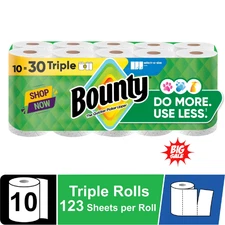Bounty Paper Towels Select-A-Size White,123 Sheets Per Roll, 10 Triple Rolls,