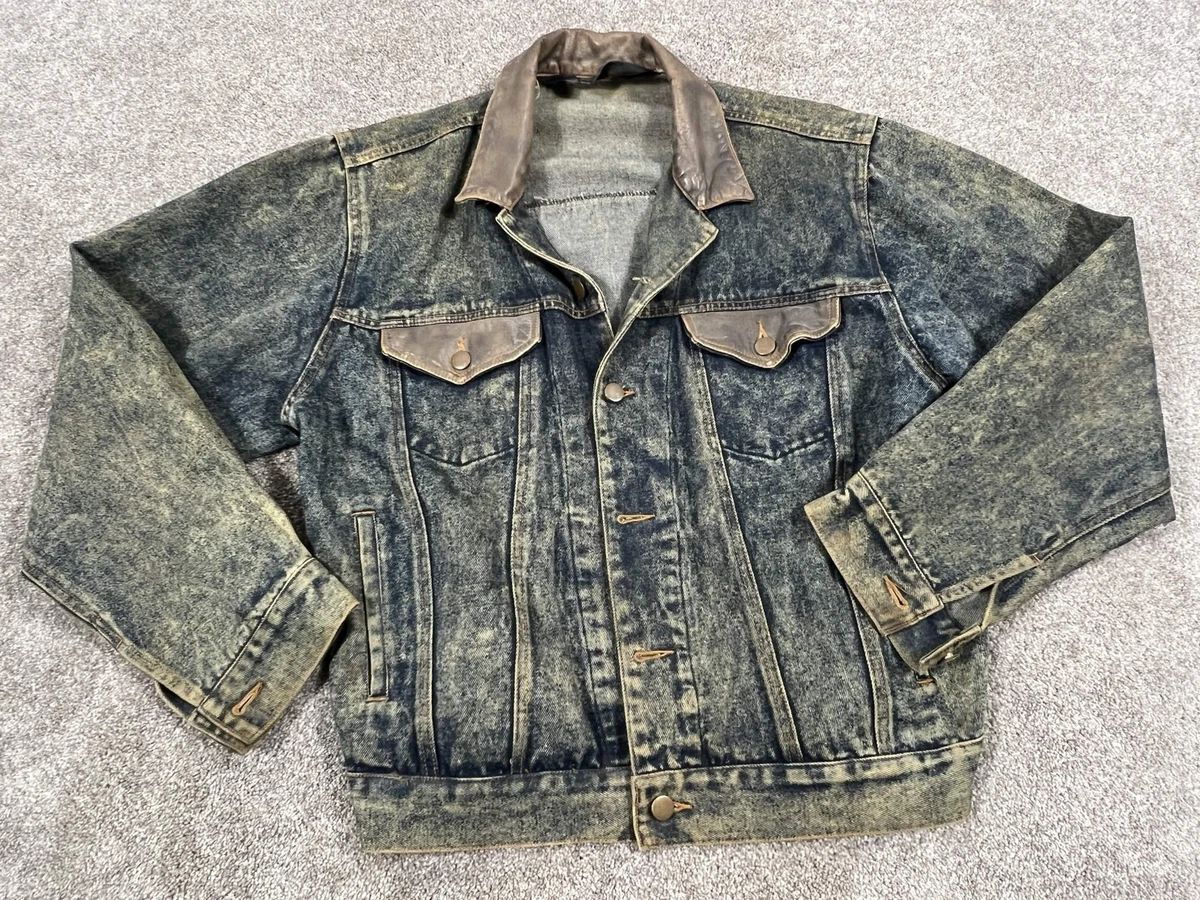 denim jacket leather collar products for sale | eBay