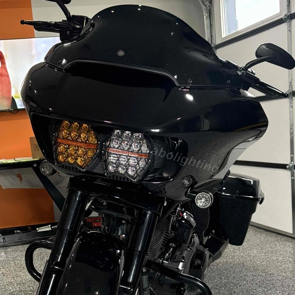 Faro doble LED ámbar + transparente DRL para Harley Davidson Road Glide 2015-2023 Foto 2 de 4