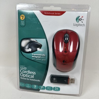 Logitech V220 Cordless Optical Mouse Red USB Notebooks Ergonomic NEW SEALED
