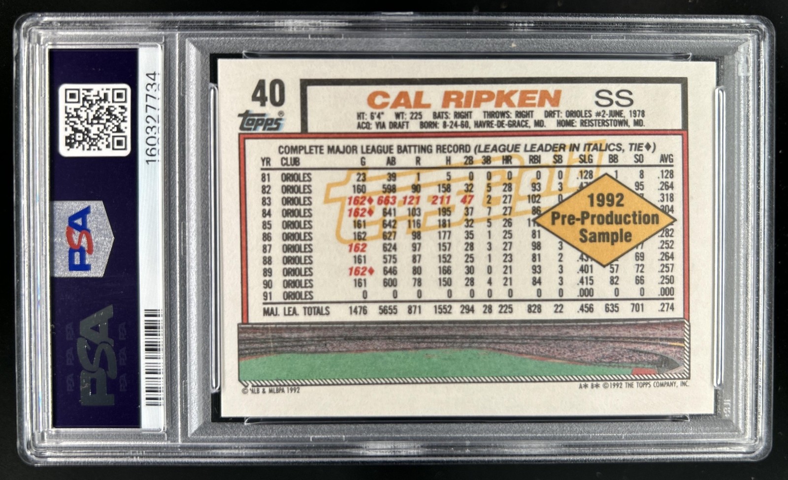 1992 Topps Gold Cal Ripken Jr. Pre-Production Sheet Hand Cut #40 PSA 10 GEM MINT view 2