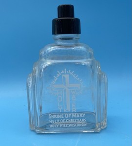 Vintage HOLY HILL Wisconsin Shrine of Mary Holy Water Bottle Art Deco KNOX Glass