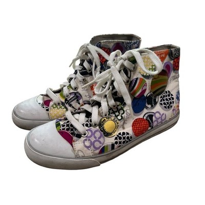 Y2K Coach Womens Poppy High Top Sneakers 8.5B Funky 2000s Eclectic Whimsy