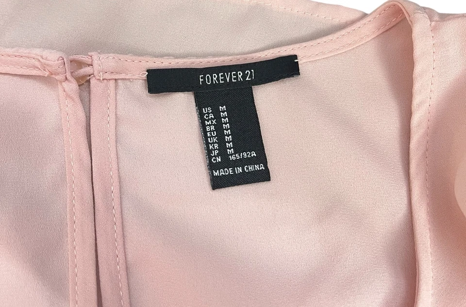 Blusa Top Forever 21 Mujer Rosa Claro Mediana Manga Volantes Cerradura Trasera Foto 4 de 4